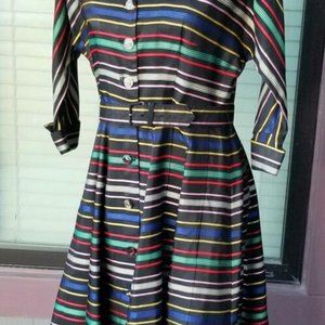 Vintage retro 50s 40s striped party dress satin m